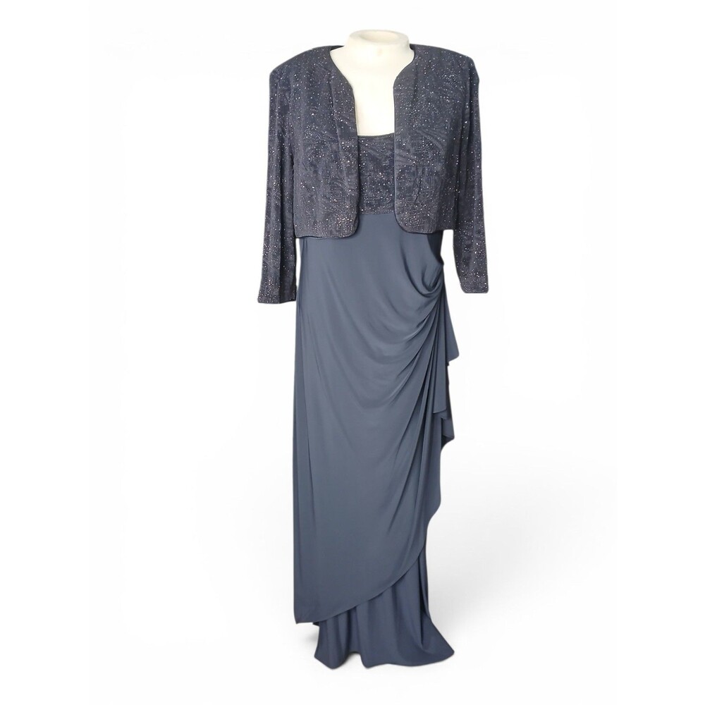 Alex Evenings Women’s Size 14 Navy Beaded Jacket Gown Formal Evening Dress